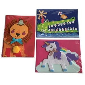 BURGOYNE Fun Animal Theme Birthday Cards for Kids Set of 3